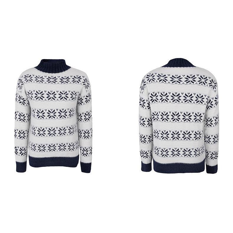 Осень-зима Винтажный свободный топ с длинными рукавами Принт Кардиган Трикотаж Воротник-стойка Рождественский свитер