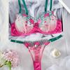 Комплект нижнего белья Naughty из 2 предметов размера плюс - сексуальный бюстгальтер из прозрачной сетки с цветочной вышивкой и стринги для женщин