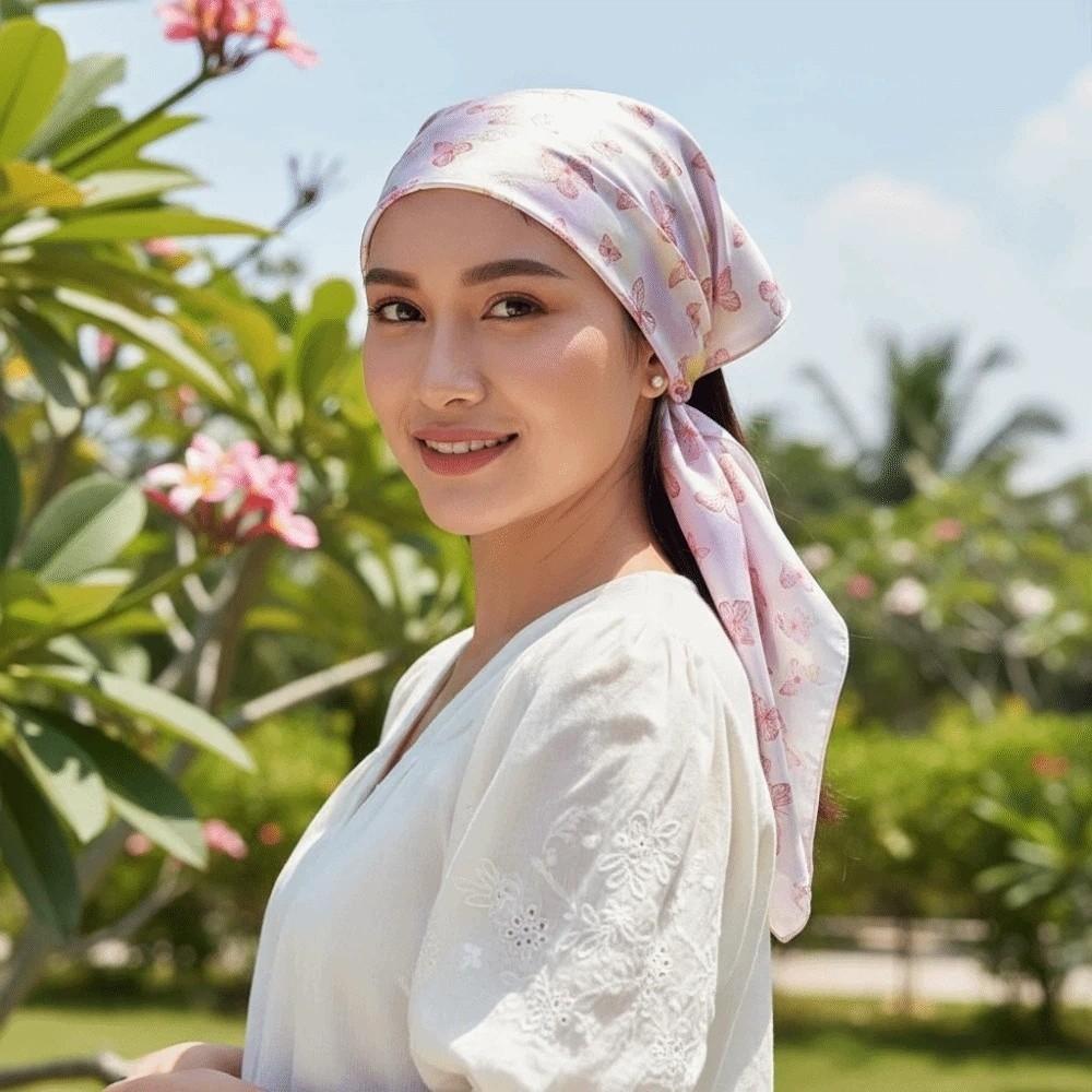 Breathable Small Square Scarf Lightweight Sweet Butterfly Patterned Headscarf Headband Hair Band Printed Silk Scarf Beach