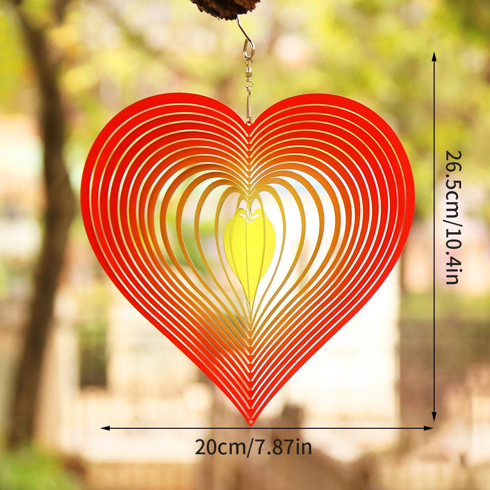 3D Rotating Metal Wind Chimes Heart Shaped Stainless Steel Home Garden Decorative Hanging Ornament for Outdoor Garden