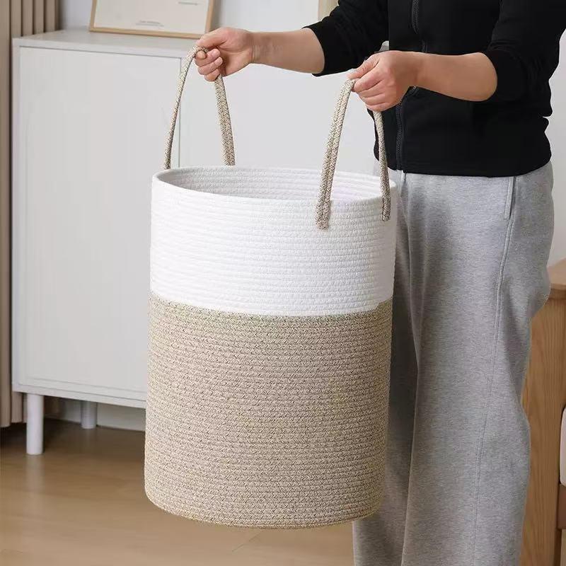 Handmade Cotton Rope Storage Basket, Nordic Style, Multi-Size & Color Options for Home & Living Room.