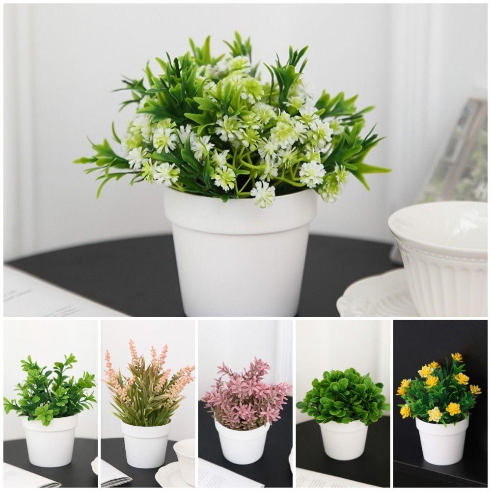 Evergreen False Plant Pot Fake Flower Simulation Flower Pot Mini Small Potted Plants Home