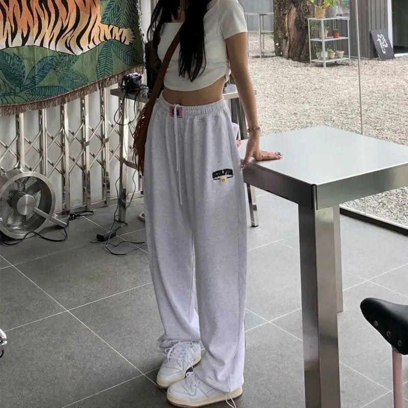 Женская одежда Спортивные штаны для бега Большие размеры Harajuku Мешковатые спортивные брюки Kpop Прямые широкие брюки Корейский стиль Мода