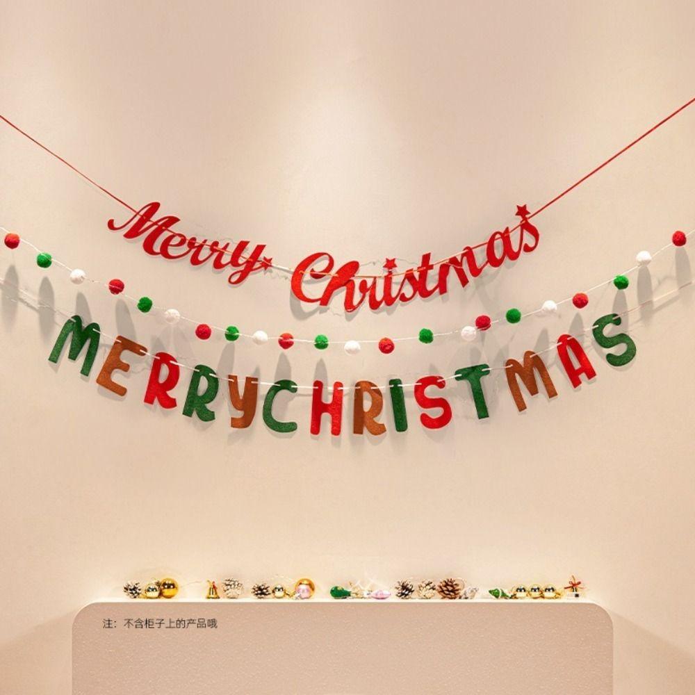 Seasonal Decor Felt Christmas Banner Decorated DIY Handmade Christmas Pendant Furry Balls Xmas Pendant Home Room