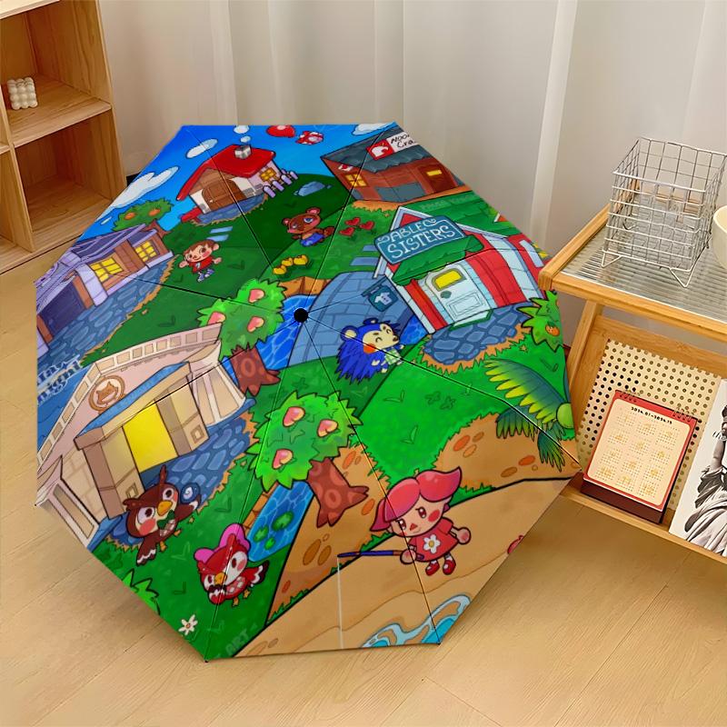 Animal Crossing Windproof Auto 8 Rib Folding Umbrella Portable Outdoor Parasol