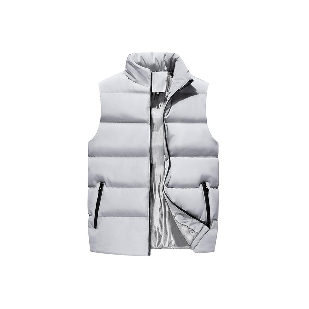 Men's Solid-color Casual Vest, Men's And Women's Zipper Stand-up Collar Thickened Warm Vest Jacket