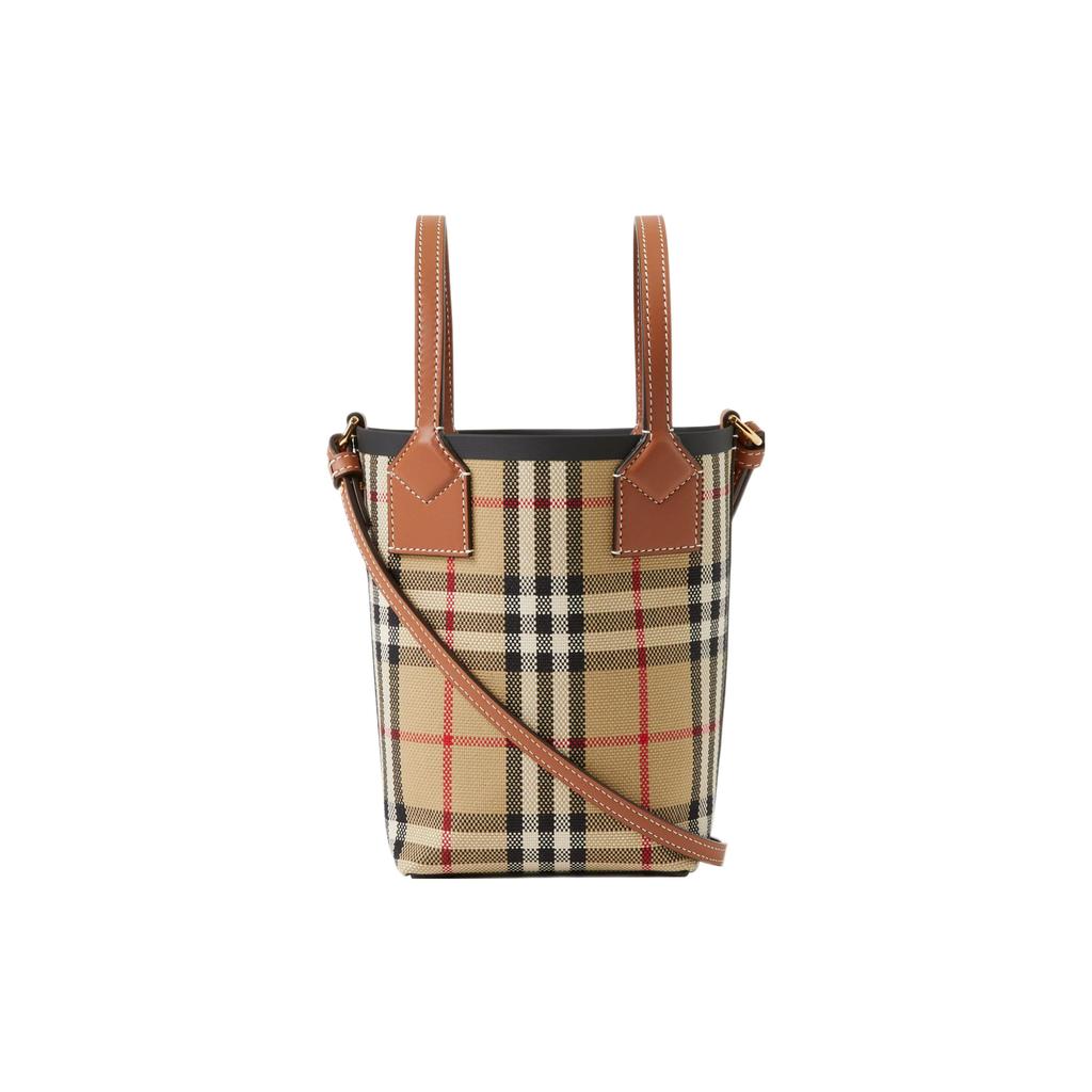 Burberry Detachable Adjustable Shoulder Strap Check Design Shoulder Crossbody Cotton Canvas Mini Bag Women handbags Brown 80704611