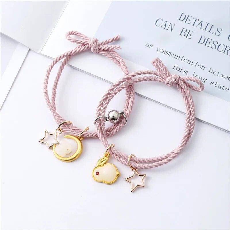 2 шт./компл. магнитный браслет для пар для влюбленных магнитный притяжение зодиакальный браслет с кроликом и звездой плетеная веревка ювелирные изделия дружбы подарки