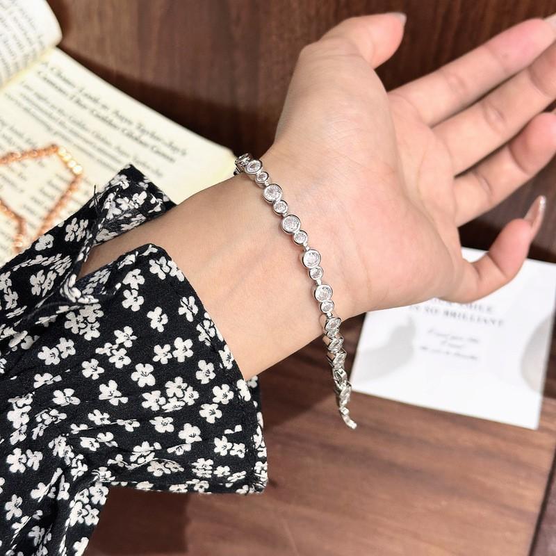 Geometric Full Crystal Bubble Charm Bracelet Women Champagne Gold White Plated Copper Ins Style Luxury Minimalist Jewelry