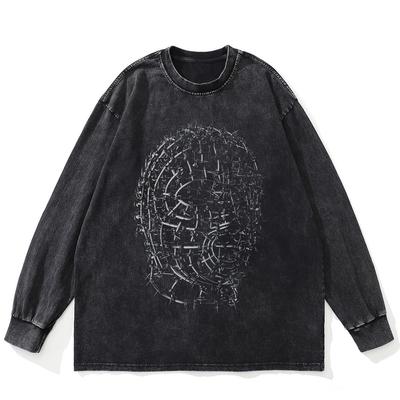 Футболка уличная Iron Mold Graphic Washed Black, хлопковая, унисекс, большие размеры, длинные рукава, футболка