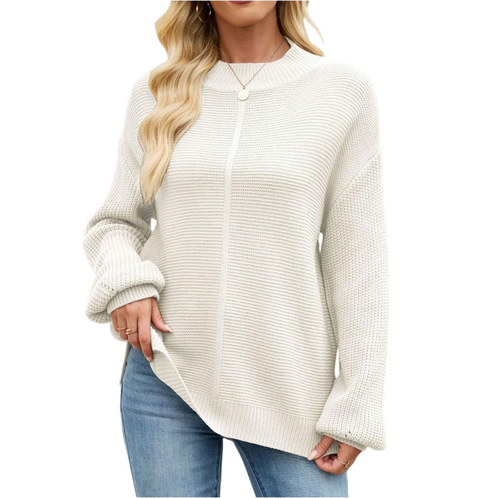 Женский пуловер с круглым вырезом, длинными рукавами, повседневный, свободного кроя, вязаный, однотонный, мягкий