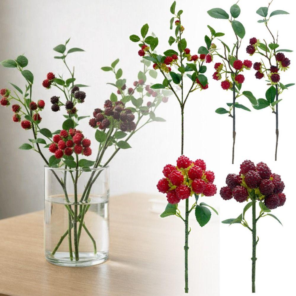 Красная Ягода Малина Искусственное Растение DIY Аксессуары Симуляция Ягодных Веток Зеленые Листья Цветочная Композиция Искусственные Фрукты