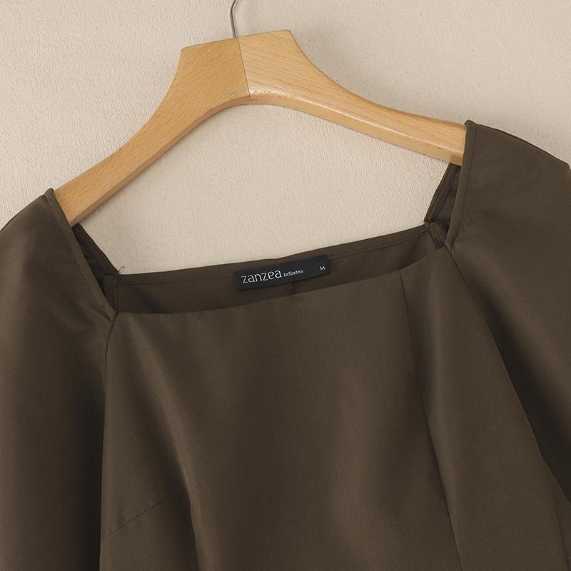 ZANZEA Женское повседневное платье-футляр с квадратным воротником и короткими рукавами