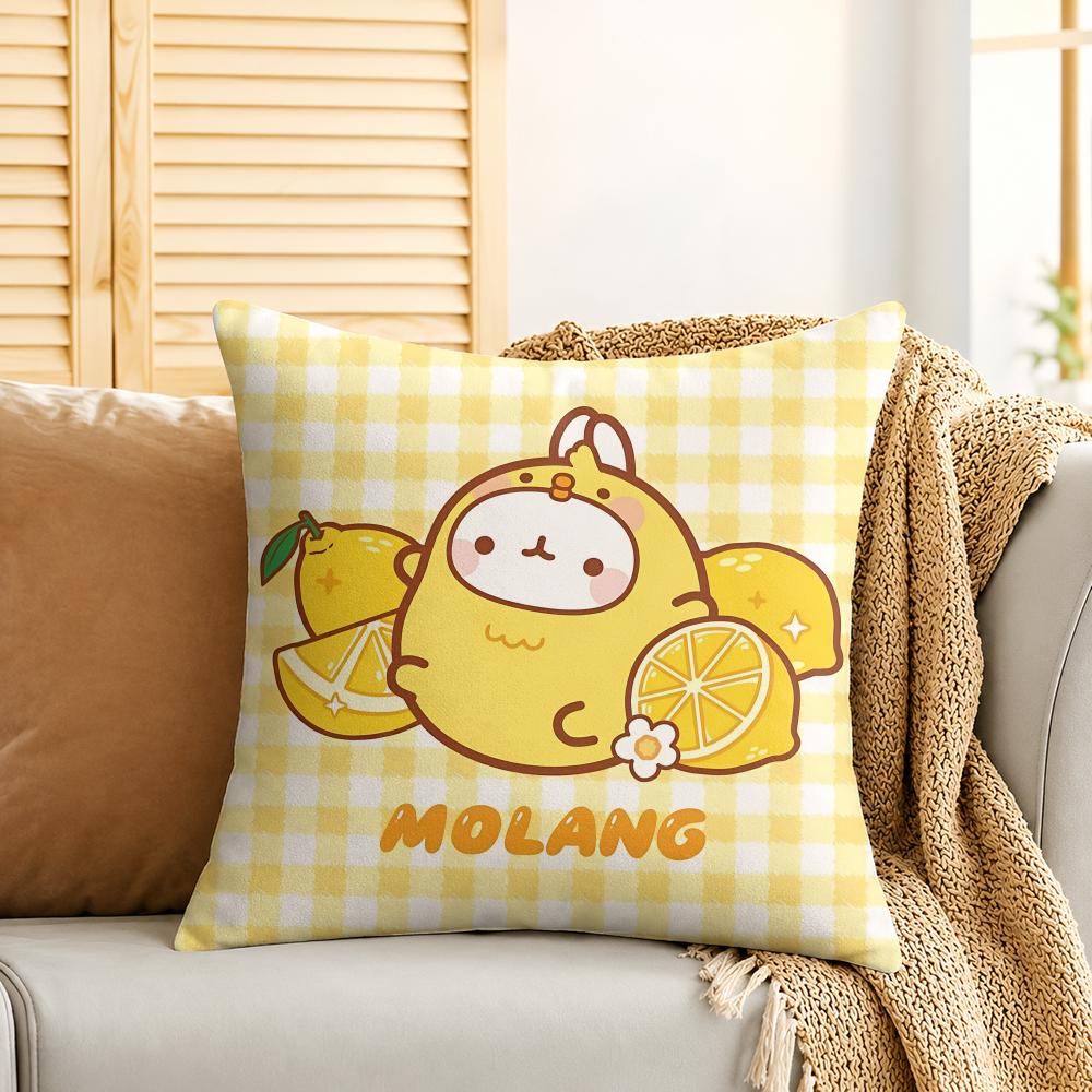 Molang Cute Cartoon Cushion Cover Silky Short Plush Invisible Zipper Dustproof Sofa Pillow Case For Home Decor
