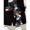 Boys' 3D Print Casual Outfit Set - Fashionable T-Shirt & Shorts Combo, Black with Cartoon Character Design, Lightweight Polyester