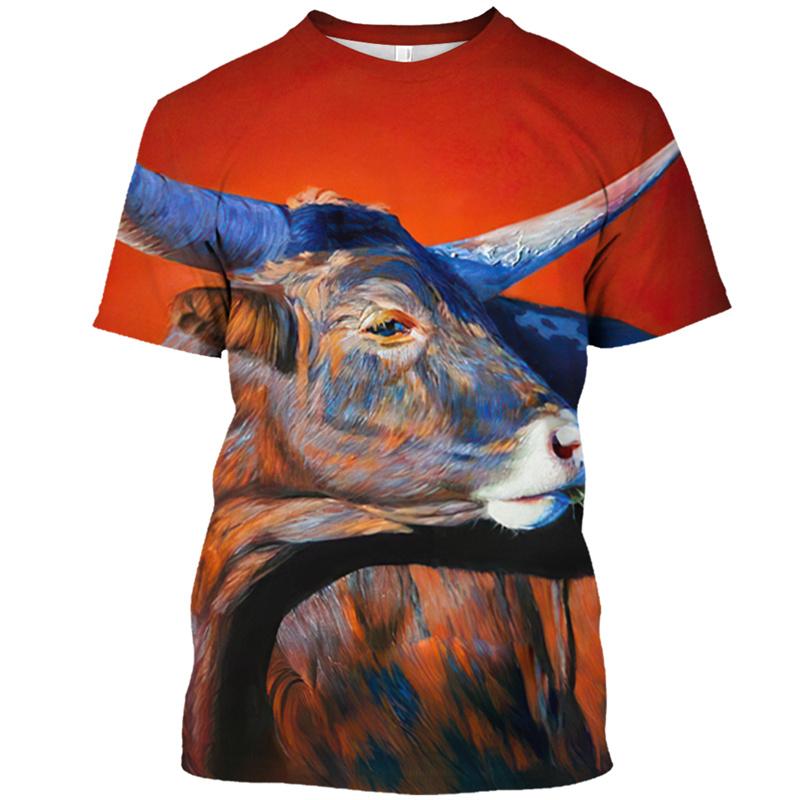 Летние футболки с 3D-принтом 'Бычьи бои' Streetwear Мужская мода Повседневные Оверсайз С круглым вырезом С коротким рукавом Футболки Топы Одежда