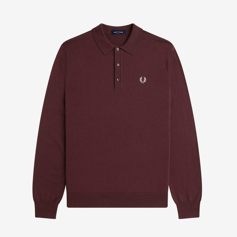 FRED PERRY [Sharp] Long Sleeve Classic Knit Shirt - Oxblood Afpm2534535-597