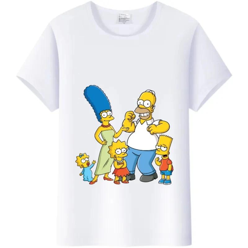 Casual Unisex Cartoon Simpson Harajuku T-shirt Summer Blouses White Tees Tops Short Sleeve Blouses 90S Tshirt