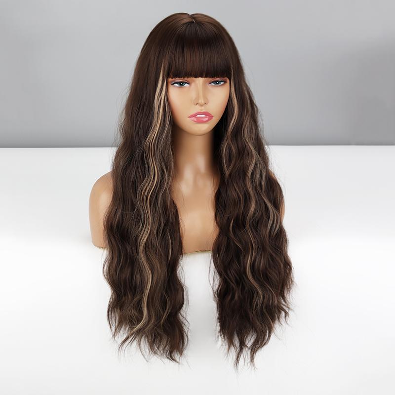 MISS WIG Женский модный светло-русый длинный волнистый парик с челкой из синтетического волокна, натуральный волнистый повседневный парик, косплей, вечерние волнистый парик