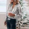 European & American V-Neck Sequin Women's Fashion Top