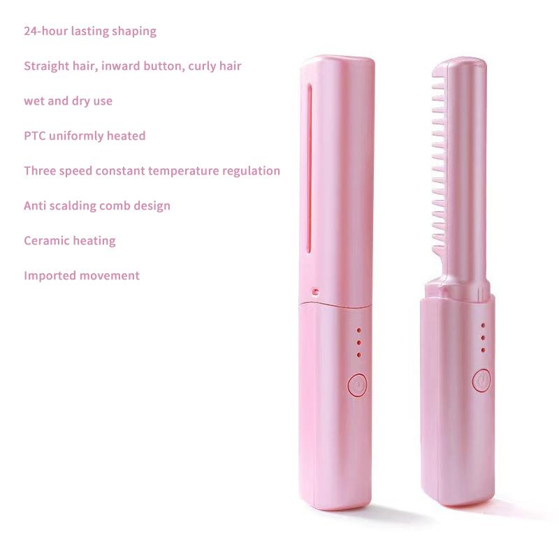 Mini Portable Hair Straightening Comb Dual Use Straight Curling Anti Frizz Great Birthday Gift for Women Girls Hair Care Lover