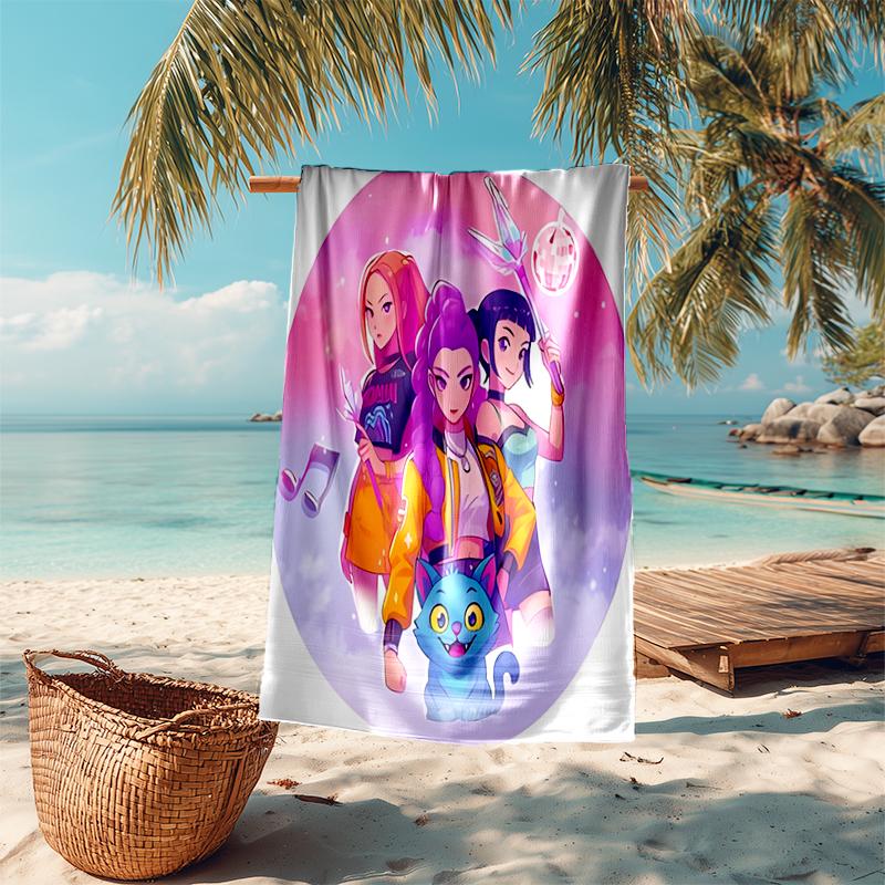 Beach Towel with Kpop Hunter7 Pattern - soft,absorbent,machine washable Lightweight&Modern,swimming,Travel Essentials