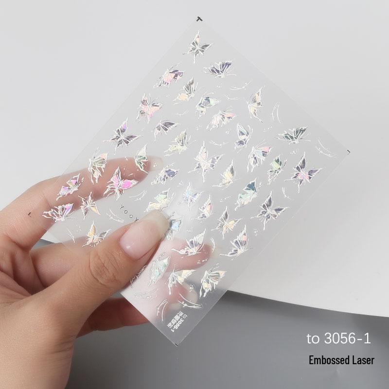 Летние красочные 3D тисненые лазерные наклейки-бабочки для ногтей