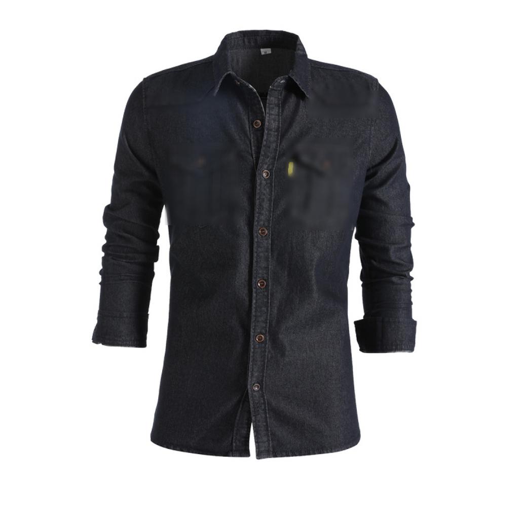 Men's Casual Solid Color Long Sleeve Lapel No-Iron Denim Shirt