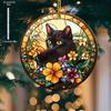 Ловец солнца с черным котом и цветами, Праздничное подвесное украшение, Безэлектрическое украшение на окно для Рождества, Пасхи, Универсальный праздничный подарок для кошки