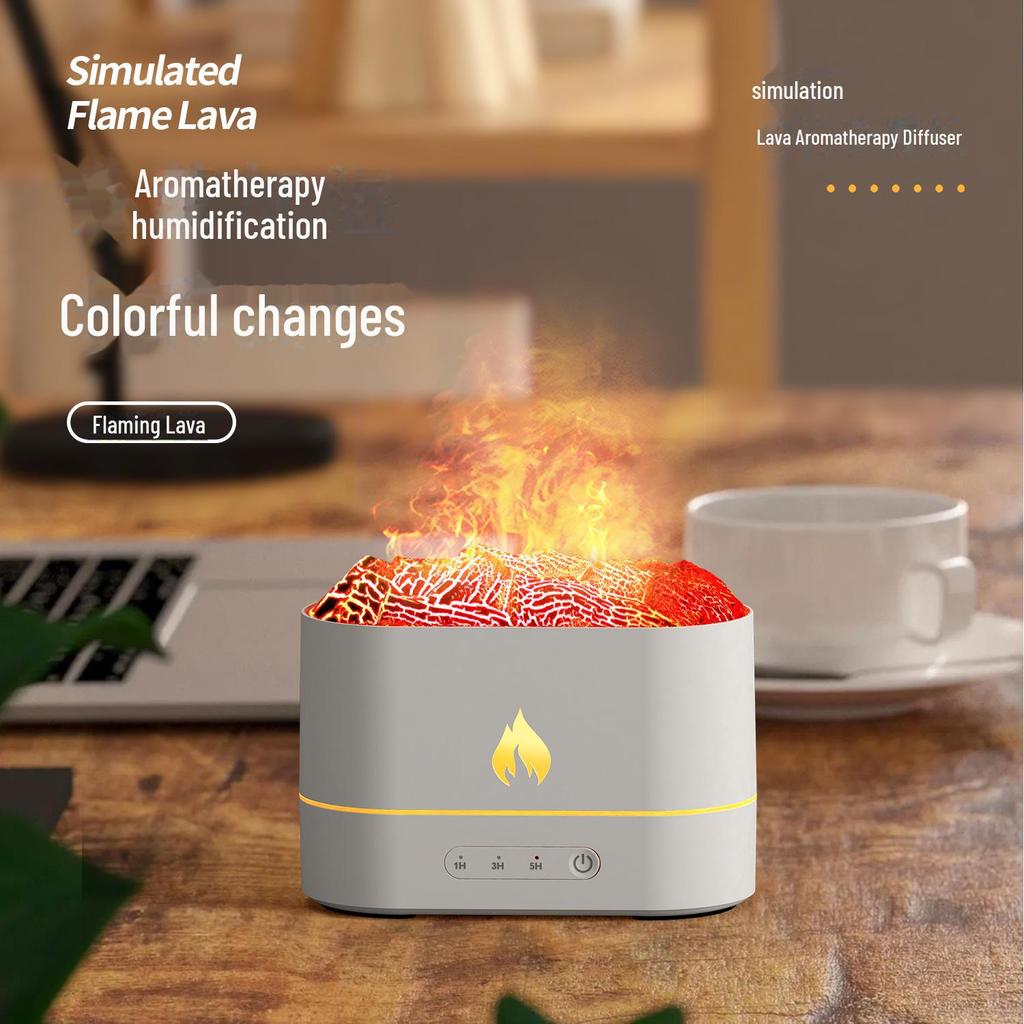 Color Flame Aromatherapy Humidifier Night Light - Volcano Design