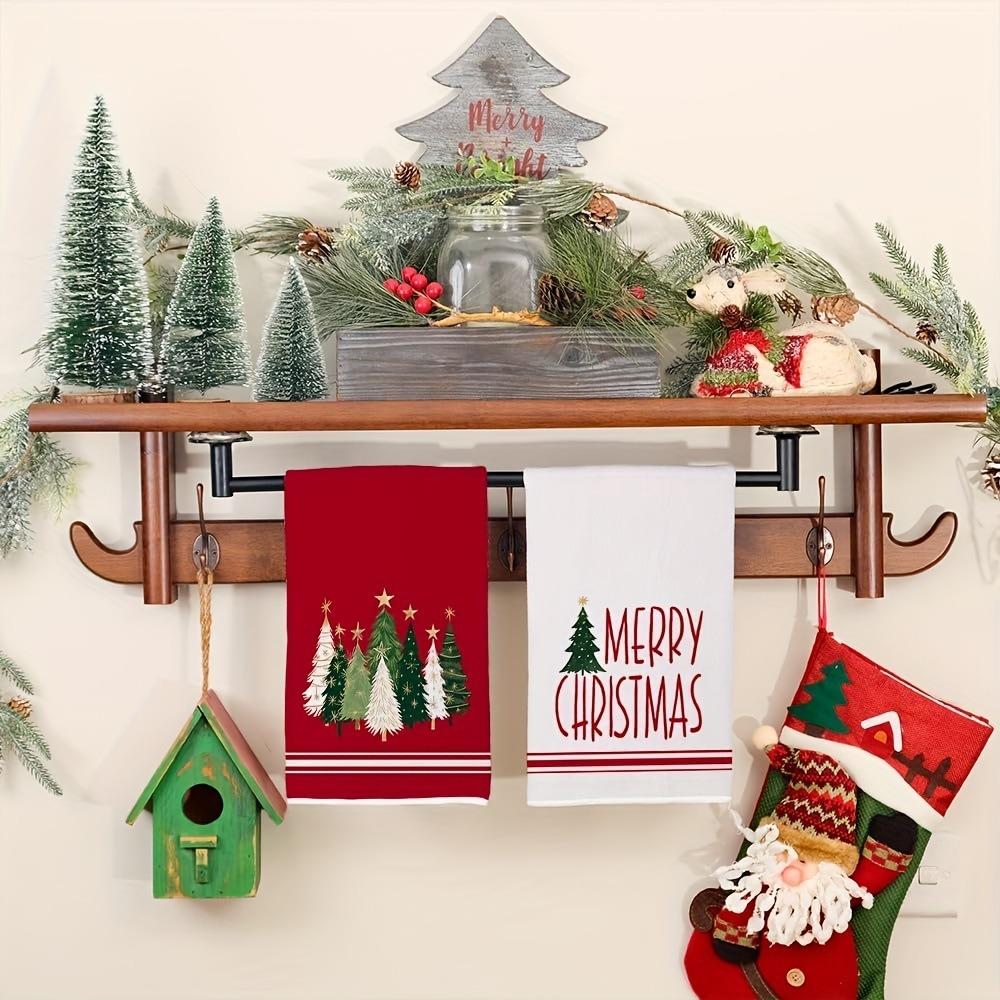 2PCS Fade-resistant Merry Christmas Kitchen Towel Water-absorbent Dishcloth Kitchen Hand Towel Home