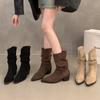 Fashion Women Knee High Boots Autumn Winter Female Shoes Fashion Female Slip-on Folds Low Heel Round Toe Flat Long Boots Platform Shoes