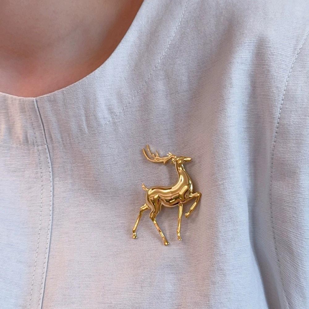 Hot Geometric Smooth Deer Brooch Unisex Trendy High-end Versatile Temperament Fashion Christmas Jewelry Gift