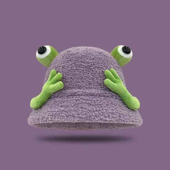 Зимняя панама мультяшного дизайна с 3D лягушкой, утолщенная плюшевая шляпа рыбака, женский аксессуар для активного отдыха