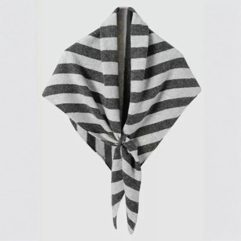 Women's Fashionable Striped Print Knitted Shawl Wool Open Collar Shoulder Top Shawl Scarf