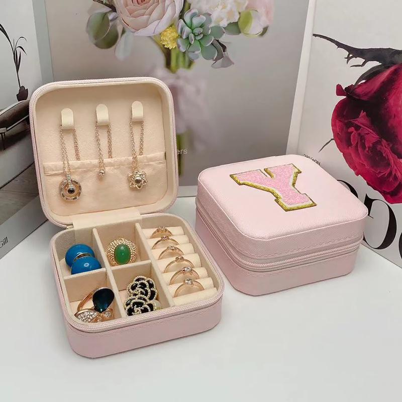 Mini Jewelry Storage Box Bridesmaid Gift Ideas Travel Jewelry Case Initial Letter with Name Birthday Party Box Mother's Day Gift