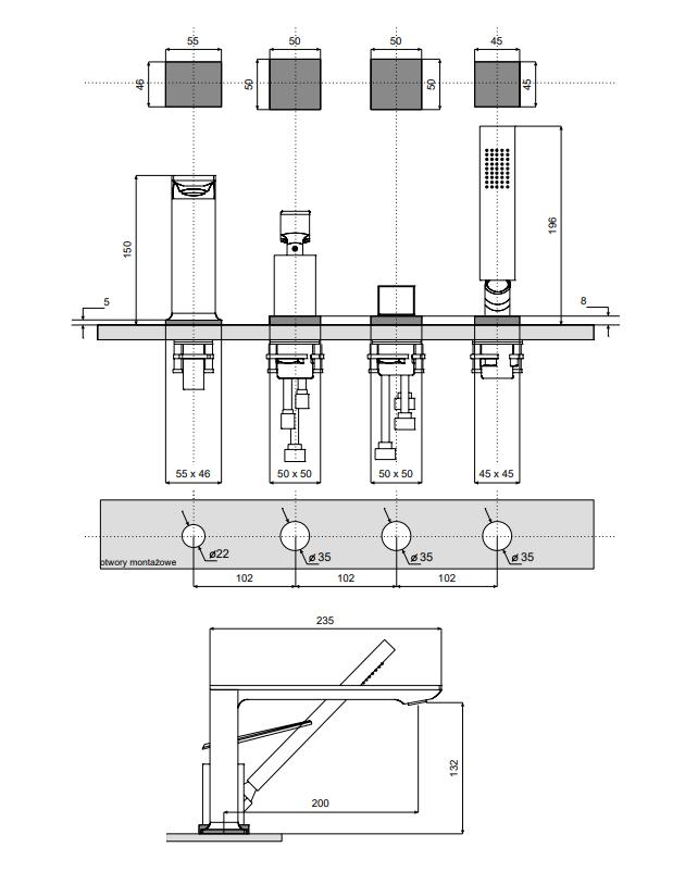 ASPIRA black 4-hole bathtub tap Besco