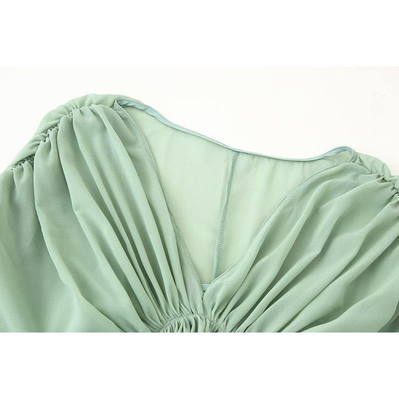 Kaslead New Women Clothes Western Style Two Colors Pleat V-neck Design Sense Dress 2627219