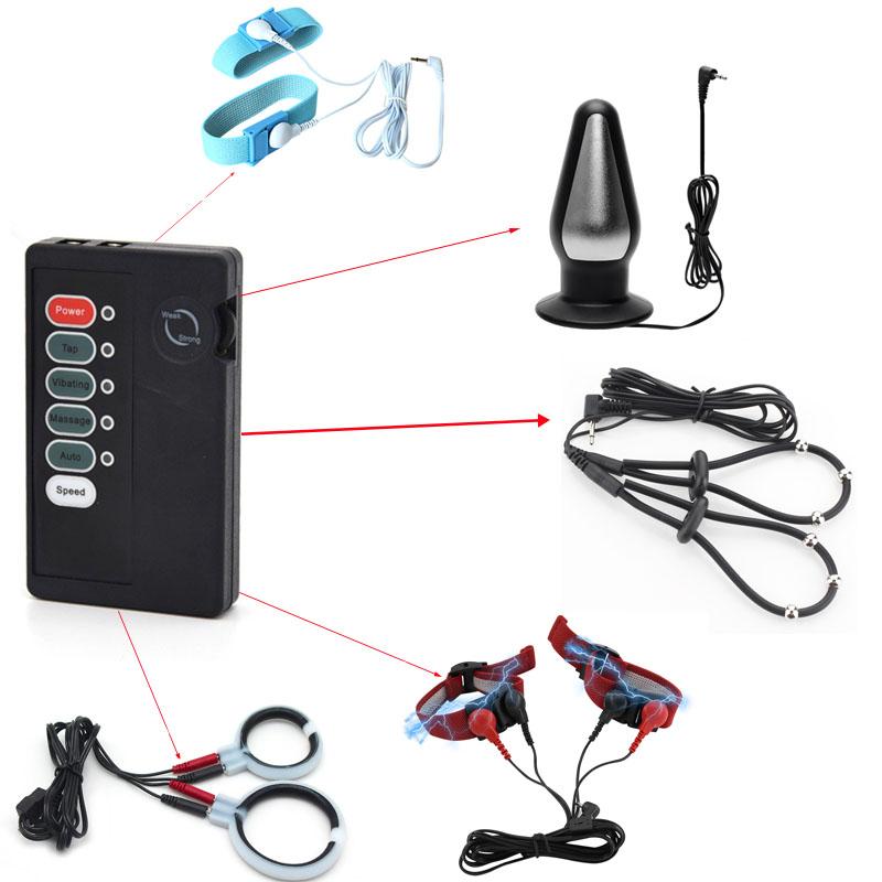 Electric Shock Anal Plug Peni Ring Urethral Plug Sex Toys,Two Output Power Box,BDSM Sexusl Electrostimulator For Men Masturbator