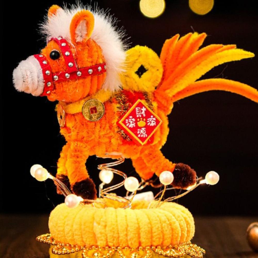 Handmade Glowing Rotating Lantern Cartoon Unfinished DIY Twister Stick Cute DIY Material Kit Spinning Horse Lantern New Year