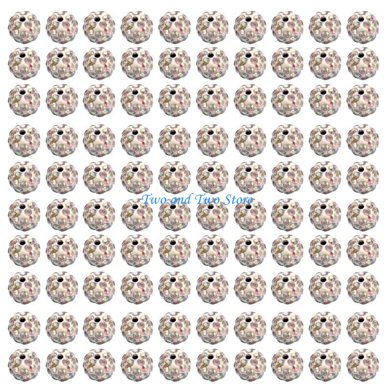 HX6F 100pcs 10mm Disco Ball Clay Beads Round Diamond Clay Bead Jewelry Craft Supplies