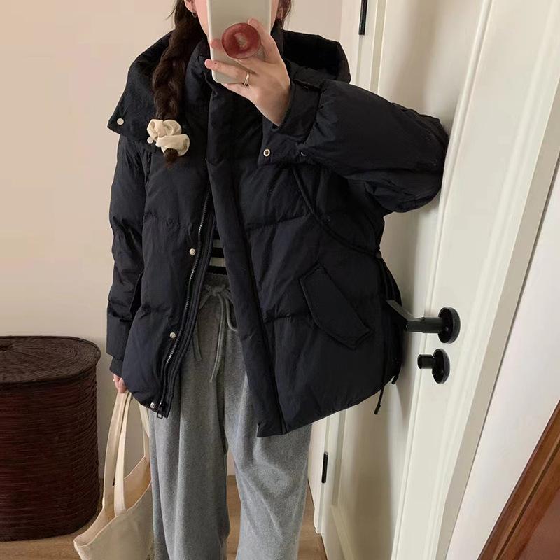 Женская куртка-пуховик с капюшоном, зима 2024, новая модная теплая белая куртка-пуховик на утином пуху