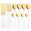 16Pcs Black Gold Dinnerware Cutlery Set Dinner Knife Fork Coffee Spoon Flatware Stainless Steel Silverware Party Tableware Set