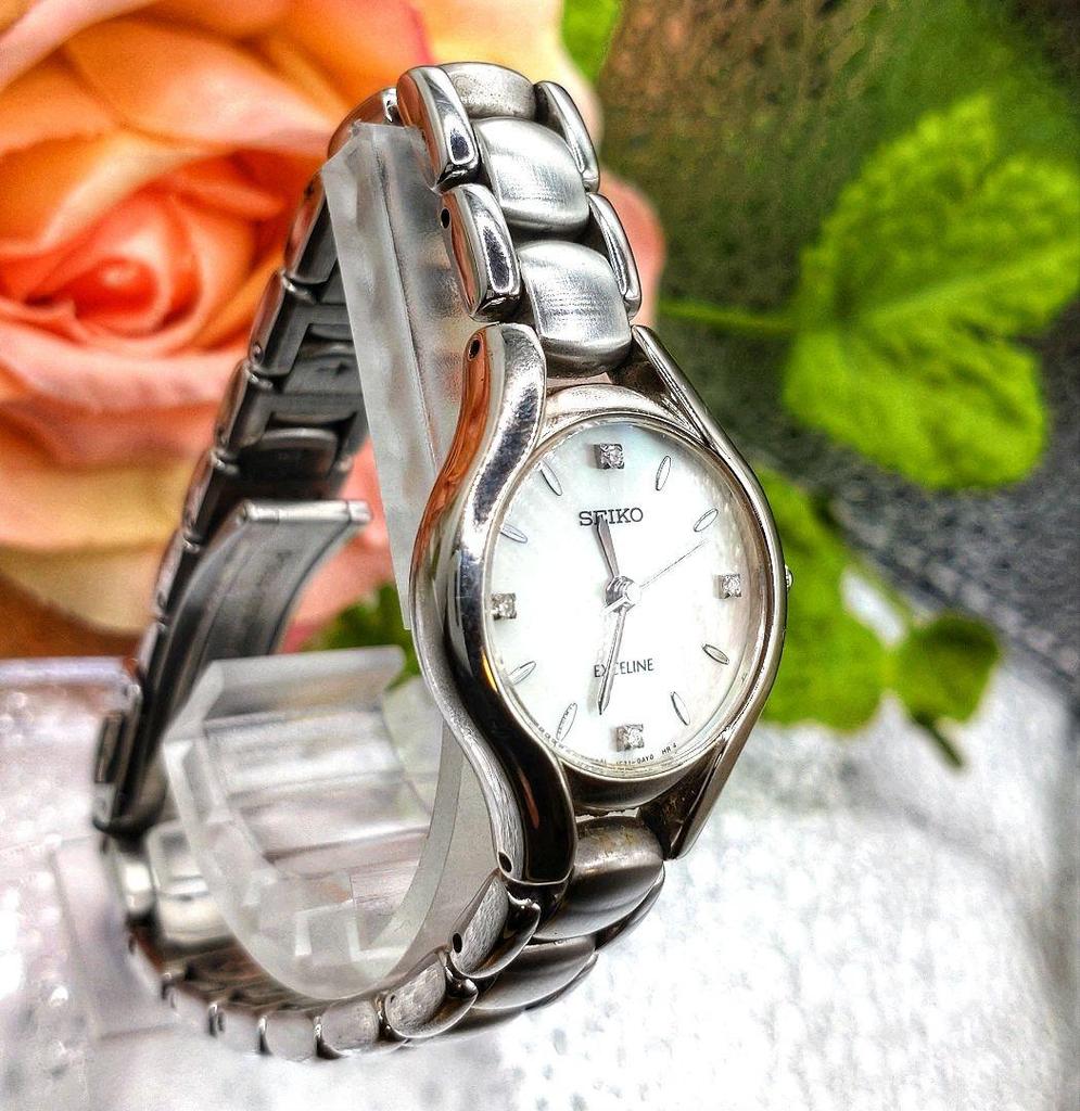 [USED] Seiko Exceline Watch, Small Silver with 4 Diamonds