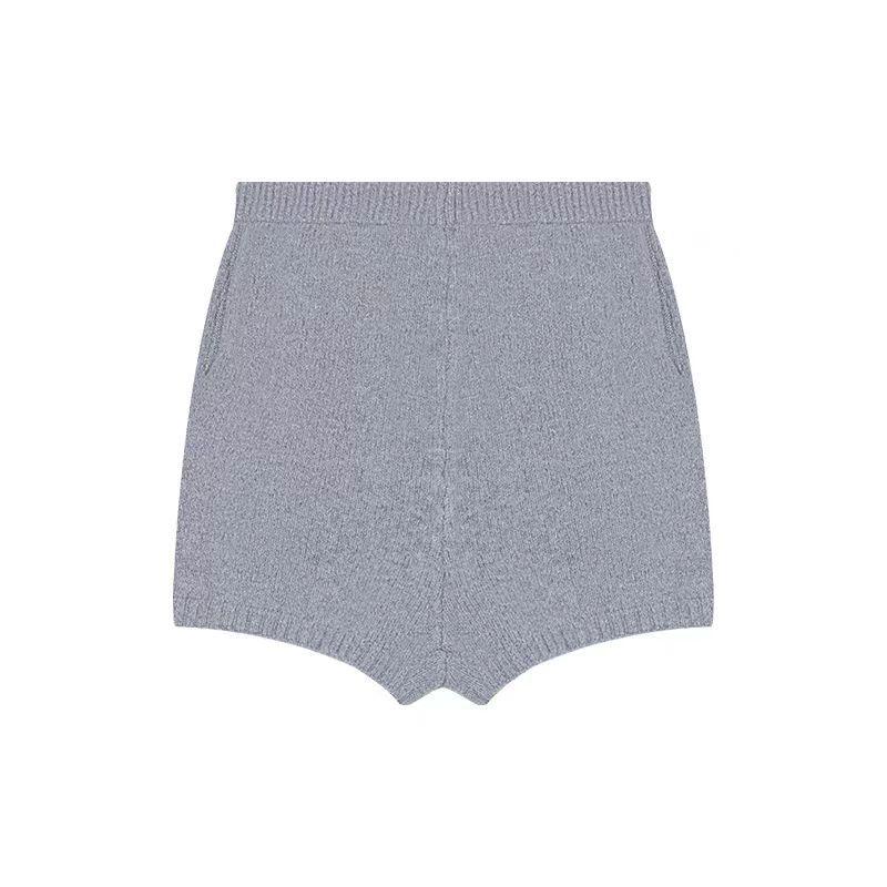 Women's Winter Black Knit Sweater and High-Waist Wide-Leg Shorts Two-Piece Set