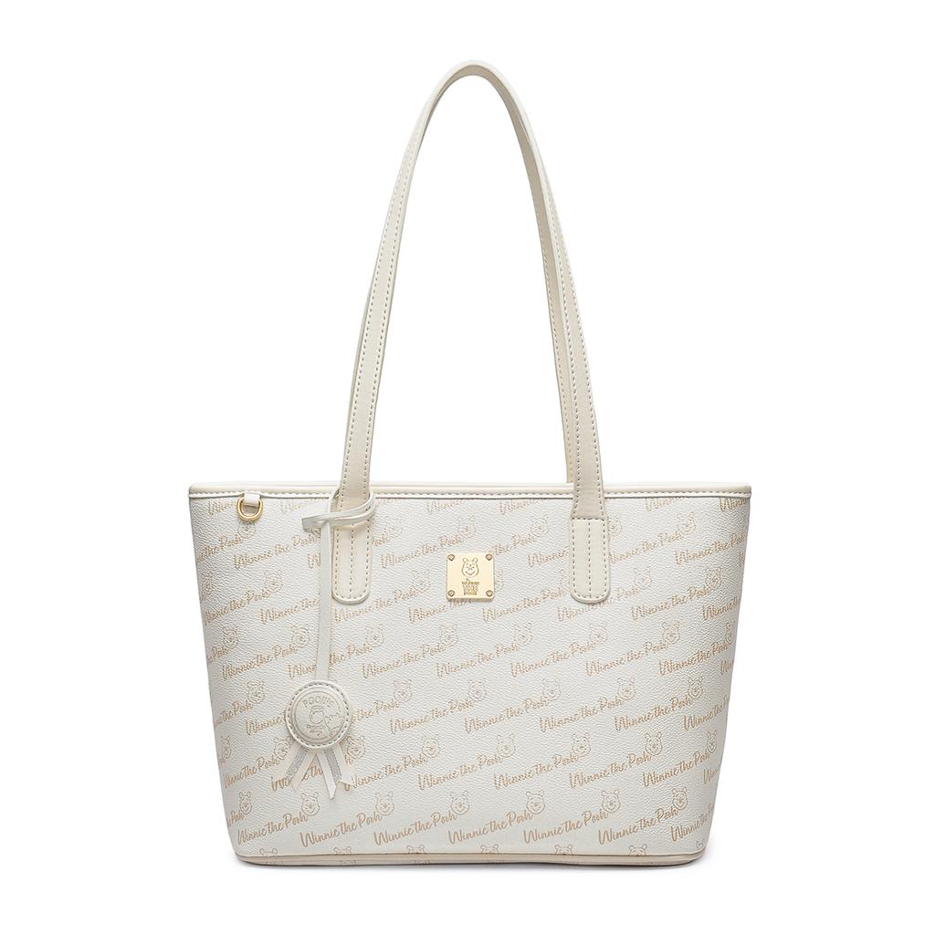 New Disney Winnie The Pooh Series PVC Tote Bag, Shopping Bag, Shoulder Bag Regular Women's Ecru/Pink DHF51737-C
