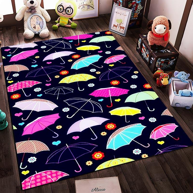 Colorful Umbrella and Floral Printed Carpet for Home Decor Suitable for use as an anti-slip for living room bedroom sofas