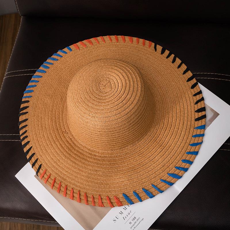 Women's Wide Brim Straw Hat, Summer UV Protection Beach Sun Hats Foldable Floppy Travel Cap Large Wide Brim, Trendy Solid Color Outdoor Hat For Ladies