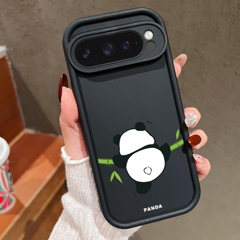 Cartoon Panda Pattern Soft Shockproof Matte Phone Case For Google Pixel 9 Pro XL 8 Pro 8A Lens Protection TPU Bumper Cover