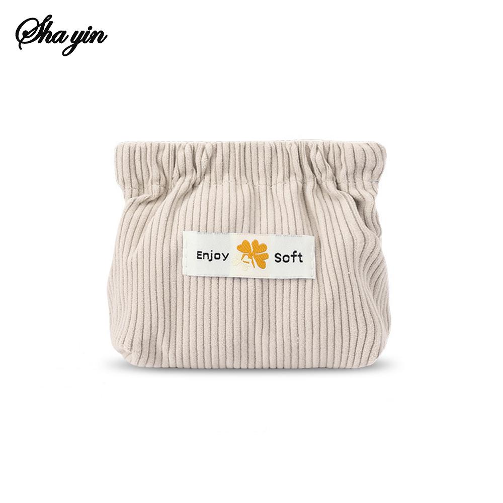1PC Corduroy Clover Storage Bag Handheld Bag Bullet Storage Bag Lipstick Cosmetics Storage Bag Convenient Mini Wallet